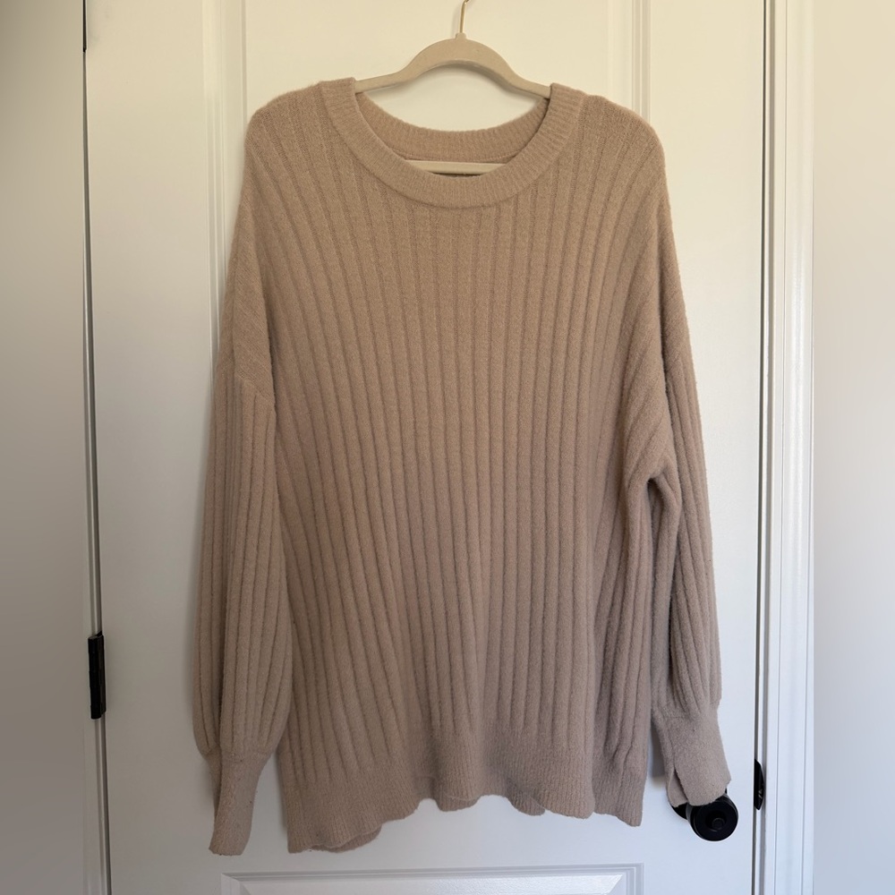 aerie | Buttercream Oversized Soft Ribbed Sweater in Light Taupe - Size S